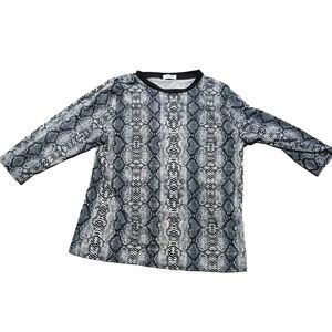 Blooming Jelly size XL women's top white black snake print LS scoop neck